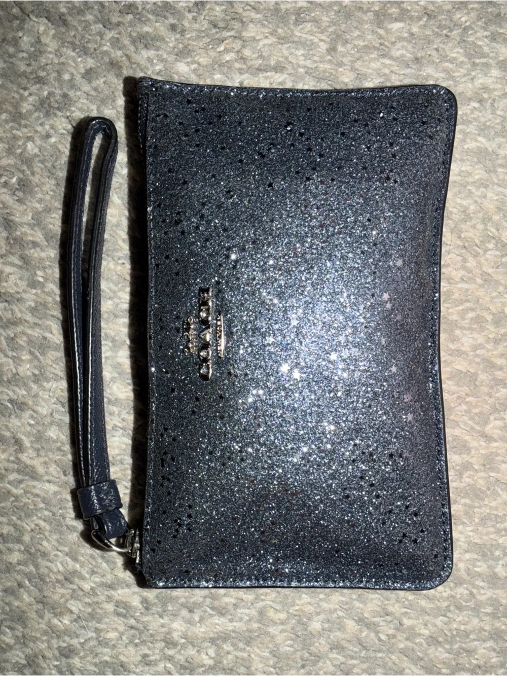 Coach Star Glitter Small Wristlet Midnight Blue Zip-Top Closure